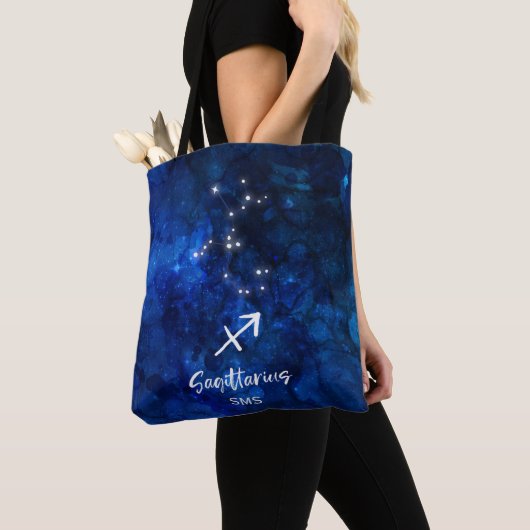 Sagittarius Zodiac Constellation Galaxy Monogram Tote Bag (Dichtbij)