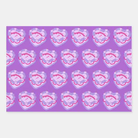 Sagittarius Zodiac Coquette Hart Verjaardagstaart Inpakpapier Vel (Voorkant 2)