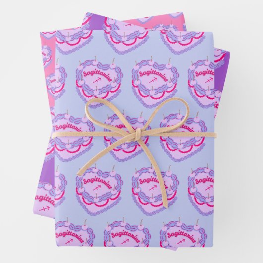 Sagittarius Zodiac Coquette Hart Verjaardagstaart Inpakpapier Vel (In situ)