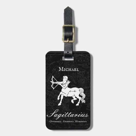 Sagittarius Zodiac Custom Astrology Black Bagagelabel (Voorkant verticaal)
