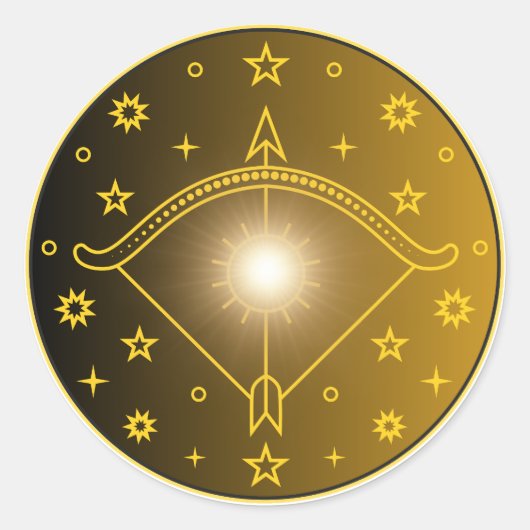 Sagittarius Zodiac Emblem Minimal Celestial Symbol Ronde Sticker (Voorkant)