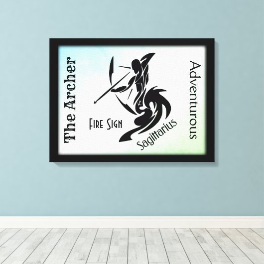 Sagittarius Zodiac Framed Green Canvas Afdruk (Insitu (Houten vloer))
