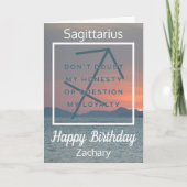 Sagittarius Zodiac Fun Quote Blue & White Birthday Kaart (Voorkant)
