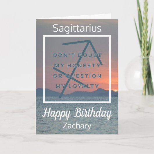 Sagittarius Zodiac Fun Quote Blue & White Birthday Kaart (Voorkant)