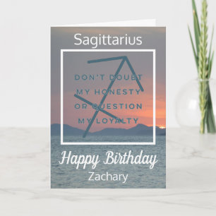 Sagittarius Zodiac Fun Quote Blue & White Birthday Kaart
