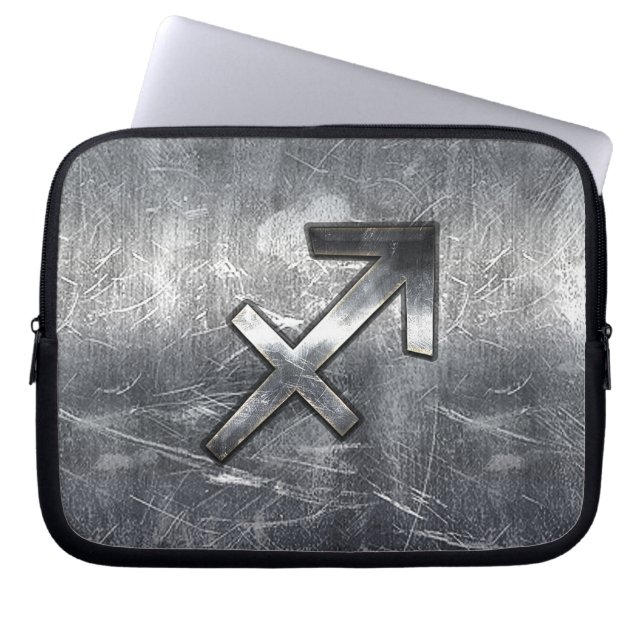 Sagittarius Zodiac in Grunge Distress Steel look Laptop Sleeve (Voorkant)