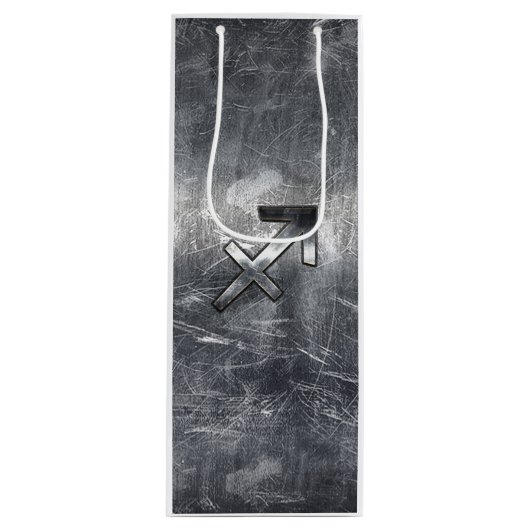 Sagittarius Zodiac in Grunge Distress Steel look Wijn Cadeautas (Voorkant)