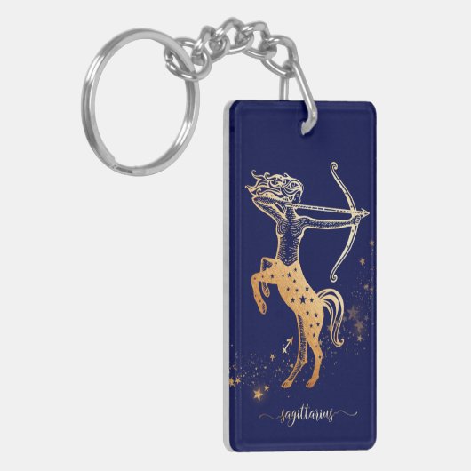Sagittarius Zodiac Navy Blue Gold Sleutelhanger De (Voorkant Links)