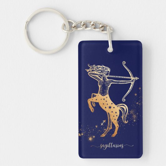 Sagittarius Zodiac Navy Blue Gold Sleutelhanger De (Voorkant)