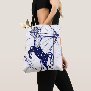 Sagittarius Zodiac Navy Gold Monochrome Tas