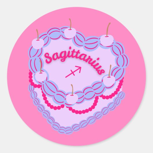 Sagittarius Zodiac Pastel Hart Verjaardagstaart Ronde Sticker (Voorkant)