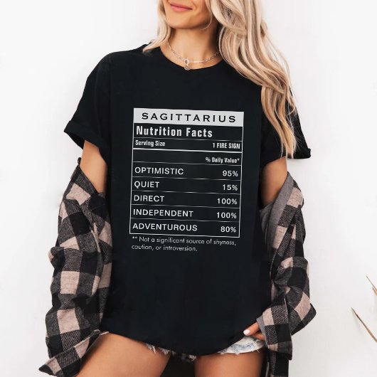 Sagittarius Zodiac Sign Astrology Nutrition Facts T-shirt