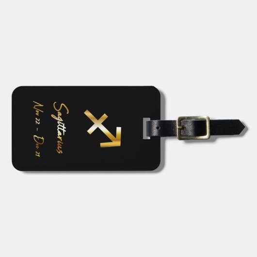 Sagittarius Zodiac Sign Black & Gold Bagagelabel (Voorkant horizontaal)