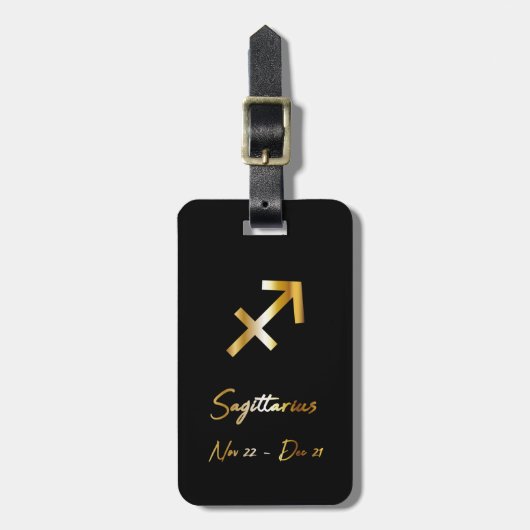Sagittarius Zodiac Sign Black & Gold Bagagelabel (Voorkant verticaal)