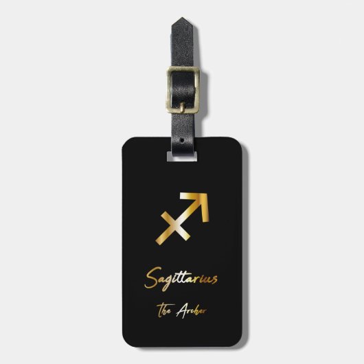 Sagittarius Zodiac Sign Black & Gold Bagagelabel (Voorkant verticaal)