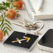 Sagittarius Zodiac Sign., Black & Gold Sleutelhang Sleutelhanger (Voorkant Rechts)