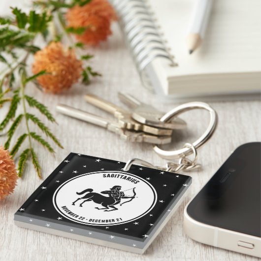 Sagittarius Zodiac Sign, Black & White Sleutelhang Sleutelhanger (Voorkant Rechts)