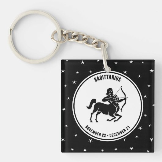 Sagittarius Zodiac Sign, Black & White Sleutelhang Sleutelhanger (Voorkant)