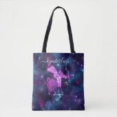 Sagittarius Zodiac Sign Cosmic Monogram Name Blue Tote Bag (Voorkant)