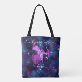 Sagittarius Zodiac Sign Cosmic Monogram Name Blue Tote Bag (Achterkant)