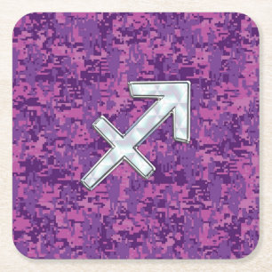 Sagittarius Zodiac Sign Fuchsia Digital Camouflage Kartonnen Onderzetters