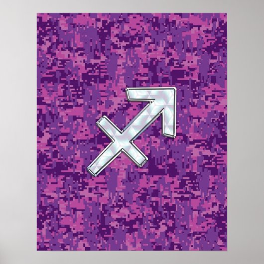 Sagittarius Zodiac Sign Fuchsia Digital Camouflage Poster (Voorkant)