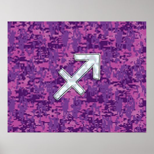Sagittarius Zodiac Sign Fuchsia Digital Camouflage Poster (Voorkant)