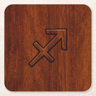 Sagittarius Zodiac Sign in Mahogany Wood Style Kartonnen Onderzetters