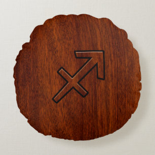 Sagittarius Zodiac Sign in Mahogany Wood Style Rond Kussen