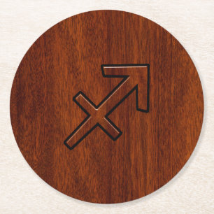 Sagittarius Zodiac Sign in Mahogany Wood Style Ronde Kartonnen Onderzetter