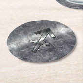 Sagittarius Zodiac Sign in Silver Steel look Ronde Kartonnen Onderzetter (Gebogen)