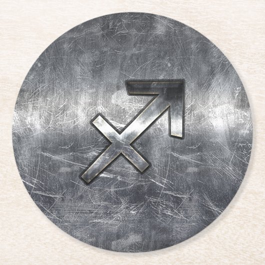 Sagittarius Zodiac Sign in Silver Steel look Ronde Kartonnen Onderzetter (Voorkant)