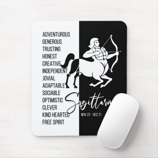 Sagittarius Zodiac Sign Mousepad, zwart-wit Muismat (Met muis)