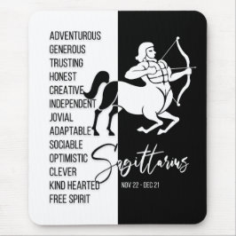 Sagittarius Zodiac Sign Mousepad, zwart-wit Muismat