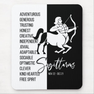 Sagittarius Zodiac Sign Mousepad, zwart-wit Muismat