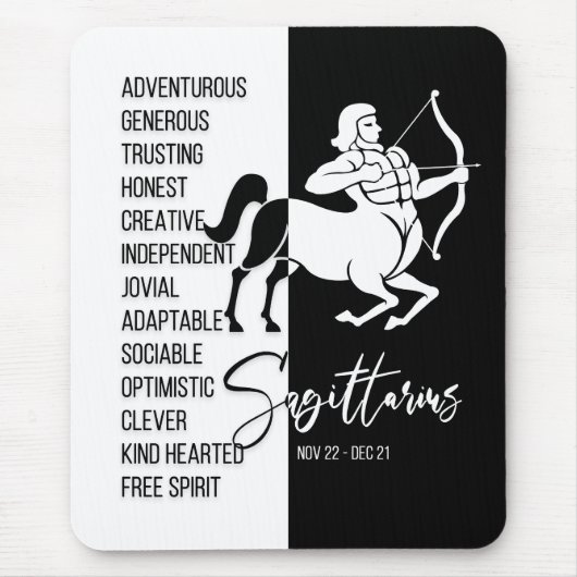 Sagittarius Zodiac Sign Mousepad, zwart-wit Muismat (Voorkant)