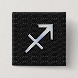 Sagittarius Zodiac Sign on Black Snake Skin Decor Vierkante Button 5,1 Cm