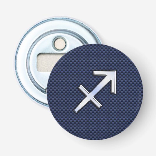 Sagittarius Zodiac Sign on Blue Carbon Fiber Decor Button Flesopener (Voorkant)