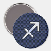 Sagittarius Zodiac Sign on Blue Carbon Fiber Decor Magneet (Voorkant / Achterkant)