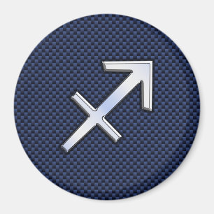 Sagittarius Zodiac Sign on Blue Carbon Fiber Decor Magneet