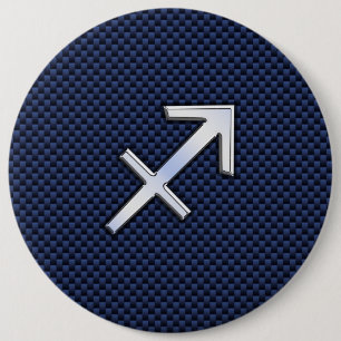 Sagittarius Zodiac Sign on Blue Carbon Fiber Decor Ronde Button 6,0 Cm