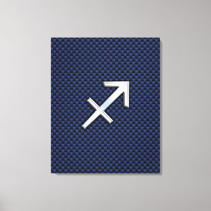Sagittarius Zodiac Sign on Blue Carbon Fiber Print