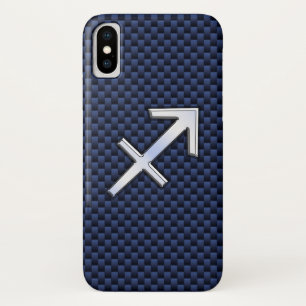 Sagittarius Zodiac Sign on Blue Carbon Fiber Print iPhone X Hoesje