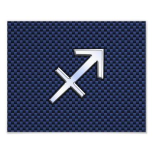 Sagittarius Zodiac Sign on Blue Carbon Fiber Print Foto Afdruk