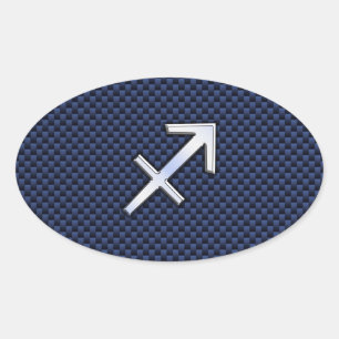 Sagittarius Zodiac Sign on Blue Carbon Fiber Print Ovale Sticker