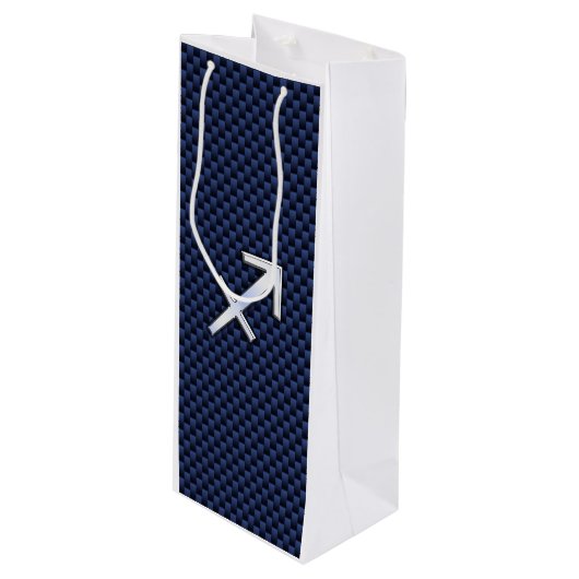 Sagittarius Zodiac Sign on Blue Carbon Fiber Print Wijn Cadeautas (Voorkant Gekanteld)