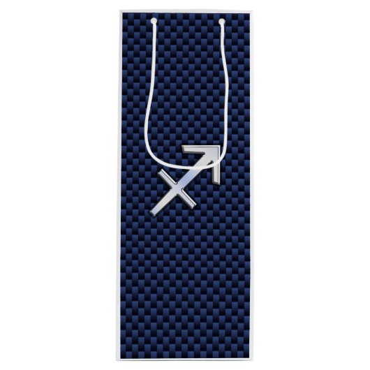 Sagittarius Zodiac Sign on Blue Carbon Fiber Print Wijn Cadeautas (Voorkant)