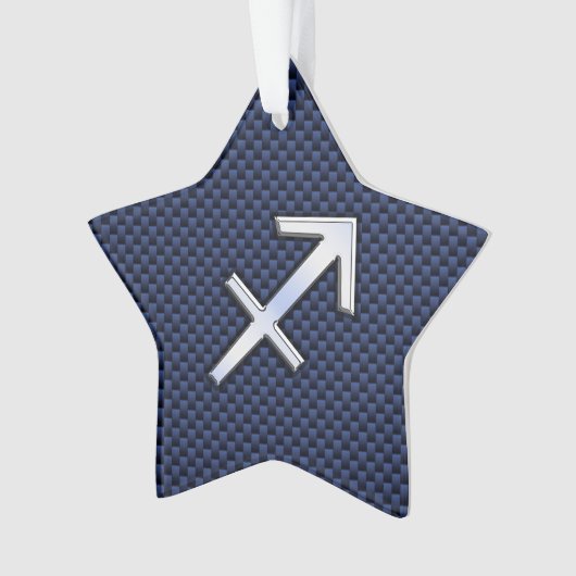 Sagittarius Zodiac Sign on Blue Carbon Fiber Style Ornament (voorkant)