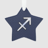 Sagittarius Zodiac Sign on Blue Carbon Fiber Style Ornament (voorkant)