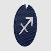Sagittarius Zodiac Sign on Blue Carbon Fiber Style Ornament (voorkant)